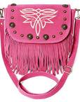 American Darling Genuine Suede Leather Cross body Bag - Fringe, Embroidery & Concho Eco-Friendly Vegetable Tanned Purse