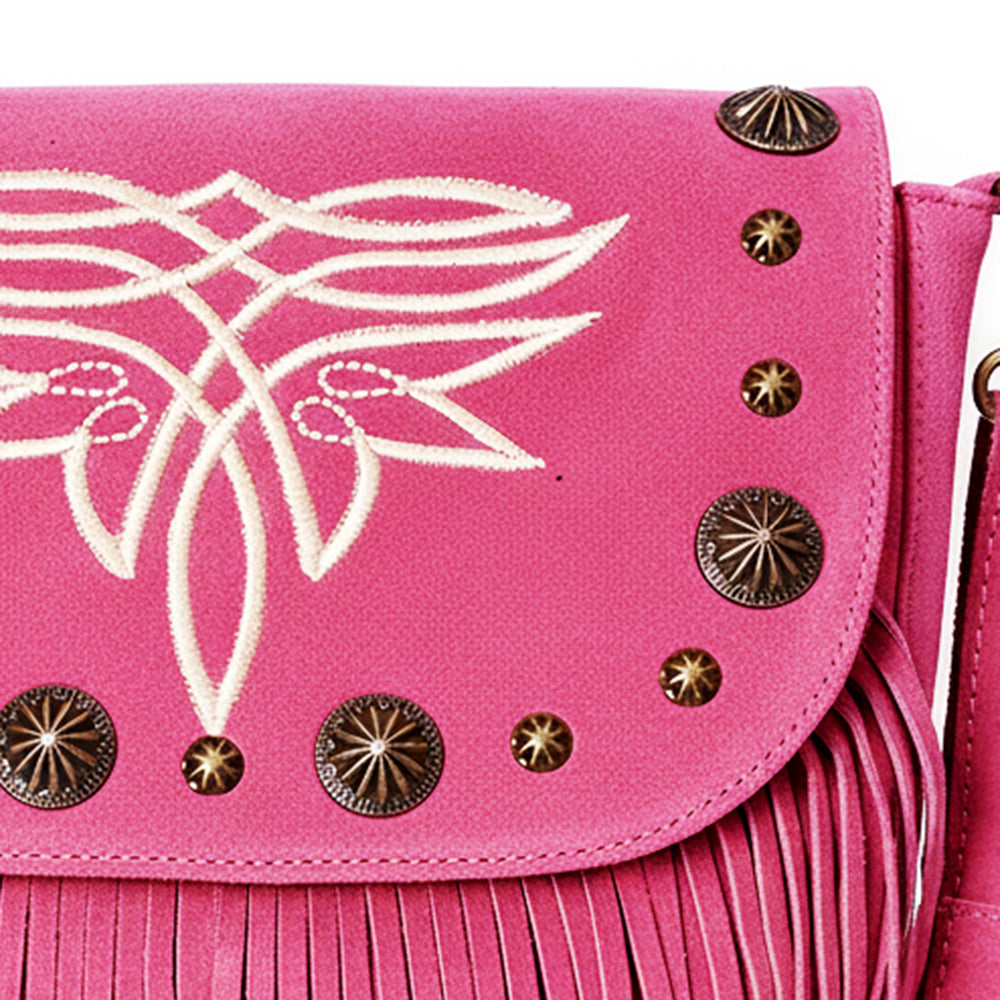 American Darling Genuine Suede Leather Cross body Bag - Fringe, Embroidery &amp; Concho Eco-Friendly Vegetable Tanned Purse