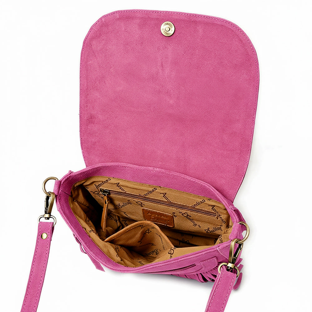 American Darling Genuine Suede Leather Cross body Bag - Fringe, Embroidery &amp; Concho Eco-Friendly Vegetable Tanned Purse