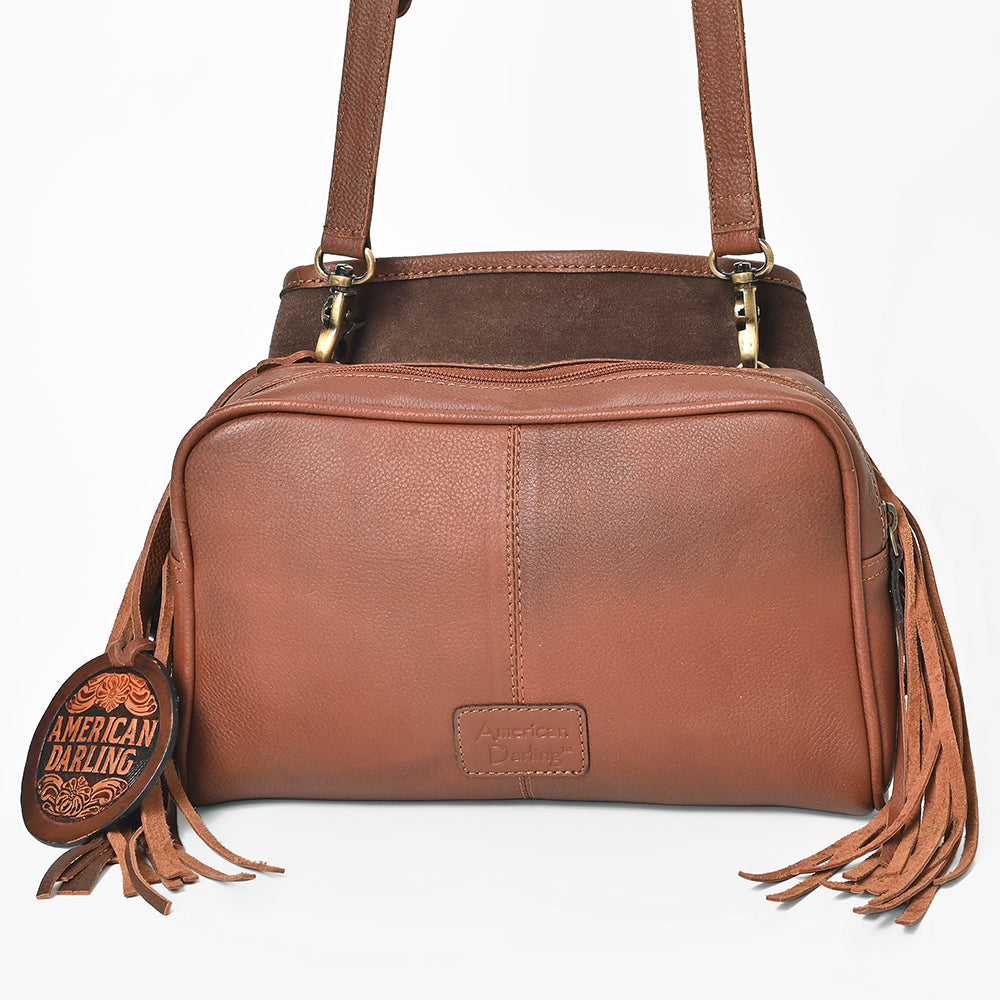 AMERICAN DARLING Hand-Tooled Leather Satchel Bag Floral Carving &amp; Concho Flap