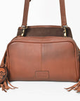 AMERICAN DARLING Hand-Tooled Leather Satchel Bag Floral Carving & Concho Flap