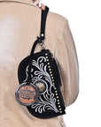 American Darling Genuine Suede Leather Western Wristlet Clutch Floral Scroll