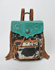 American Darling Western Cowhide & Turquoise Tooled Leather Fringe Backpack