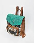American Darling Western Cowhide & Turquoise Tooled Leather Fringe Backpack