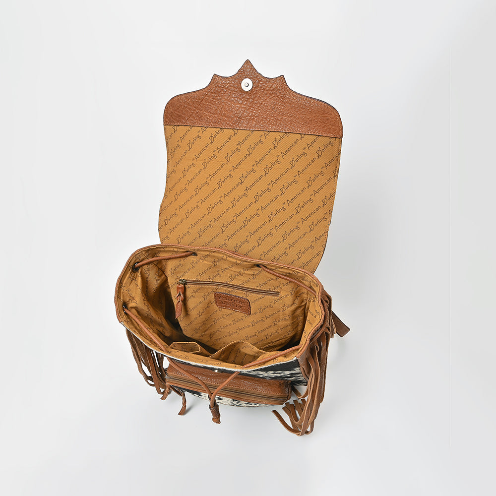 American Darling Western Cowhide &amp; Turquoise Tooled Leather Fringe Backpack