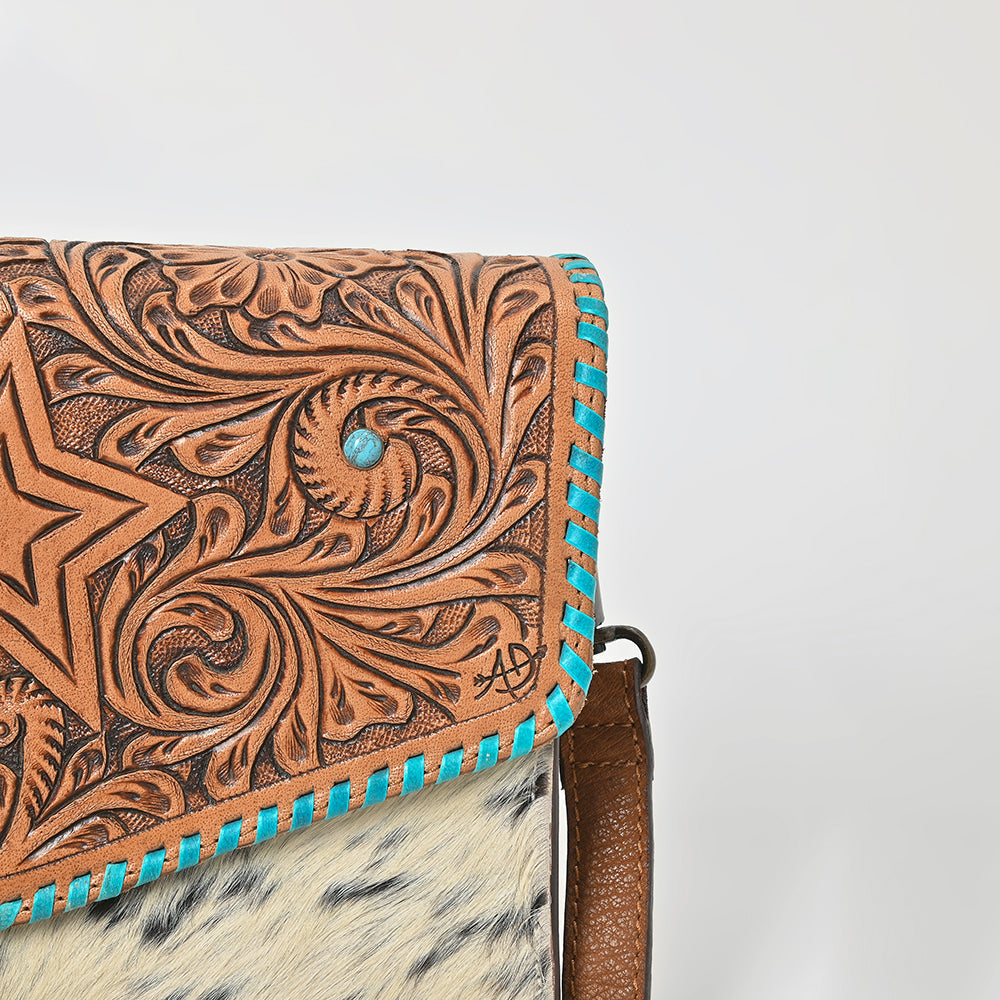 American Darling Hair-On Hide &amp; Hand-Tooled Genuine Leather Star Crossbody Bag