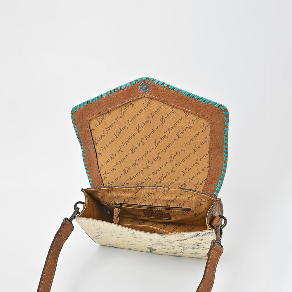 American Darling Hair-On Hide &amp; Hand-Tooled Genuine Leather Star Crossbody Bag