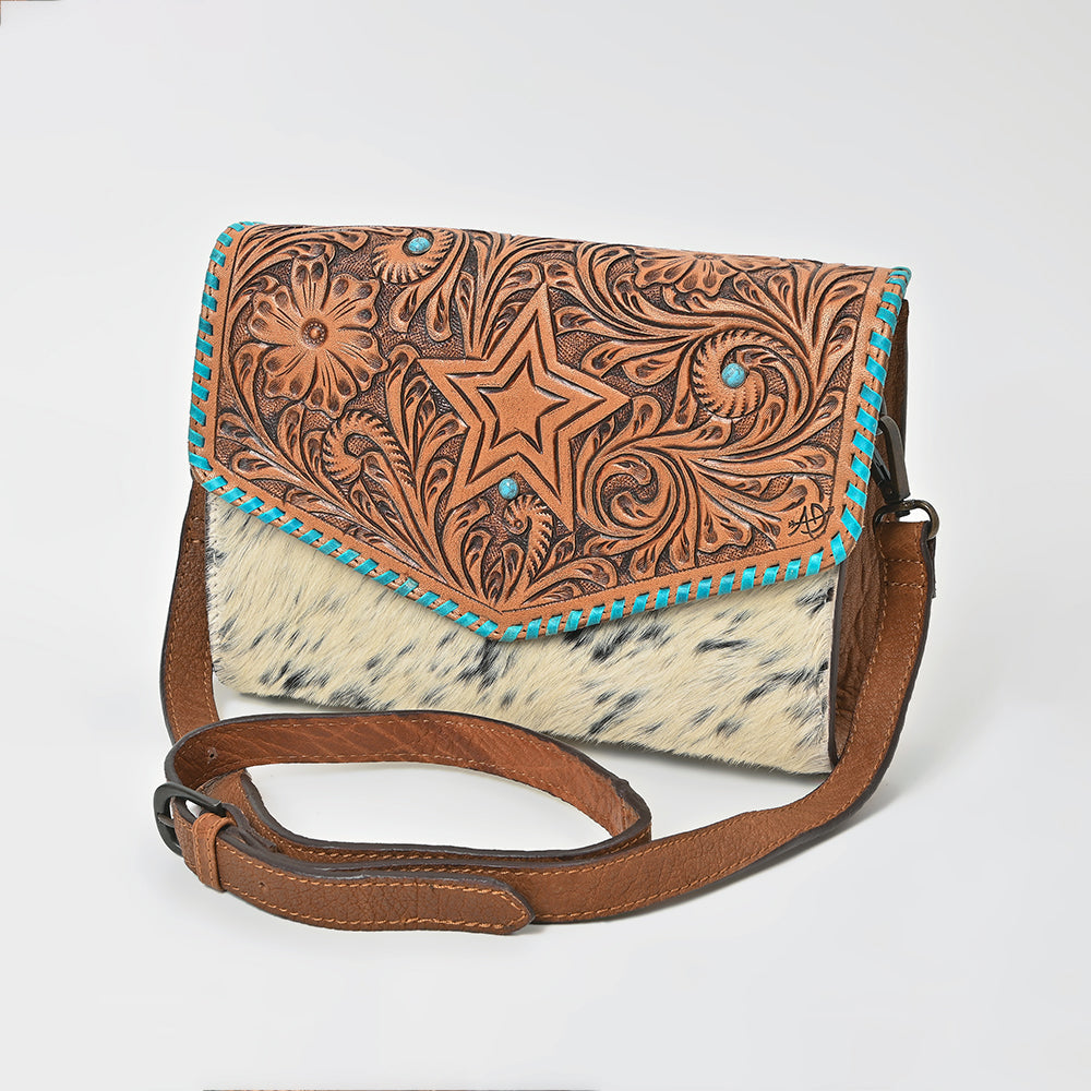 American Darling Hair-On Hide &amp; Hand-Tooled Genuine Leather Star Crossbody Bag