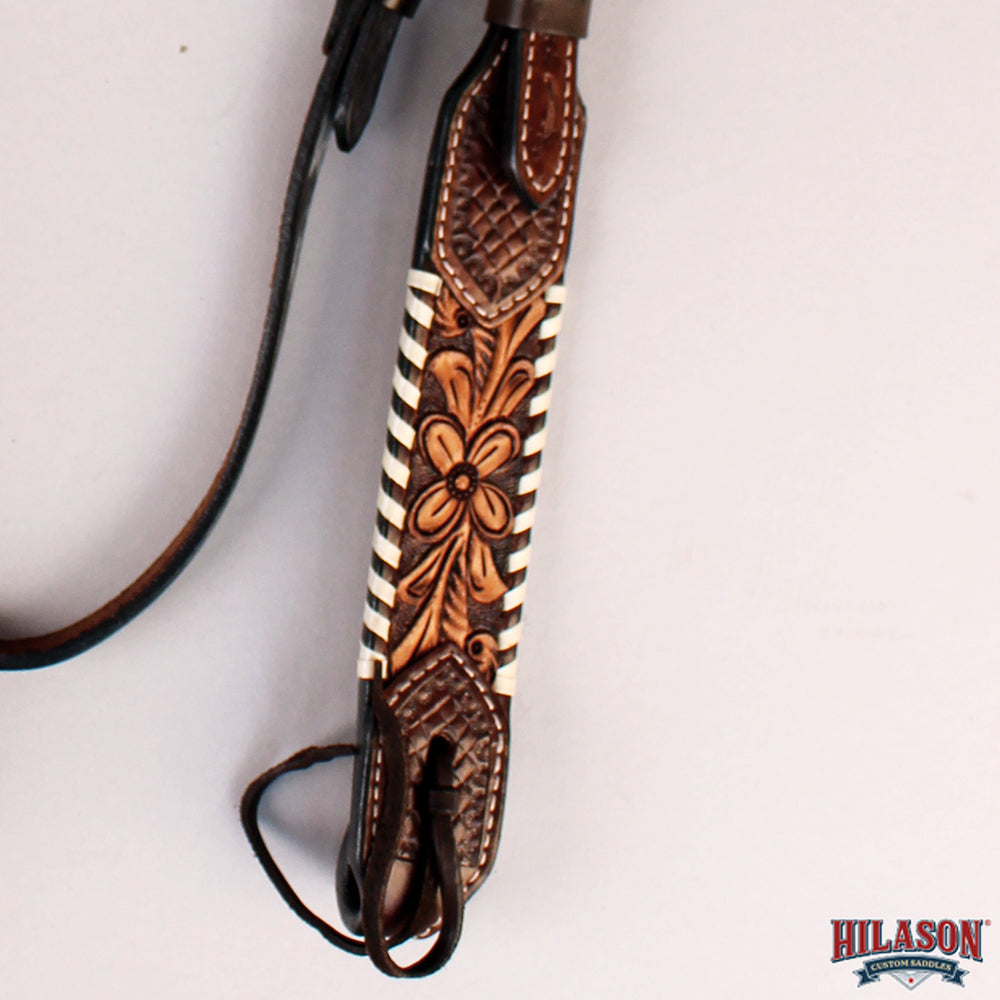 HILASON Western Horse Floral Hand Carved American Leather Headstall Brown
