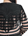 American Darling Women’s Genuine Suede Leather Fringe Vest - Western Cropped Cowgirl Yoke Black Boho Fringe Cape