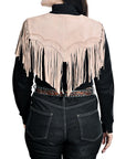 American Darling Women’s Genuine Suede Leather Fringe Vest - Western Cropped Cowgirl Yoke Tan Boho Fringe Cape