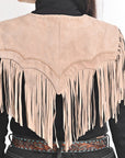 American Darling Women’s Genuine Suede Leather Fringe Vest - Western Cropped Cowgirl Yoke Tan Boho Fringe Cape