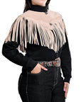 American Darling Women’s Genuine Suede Leather Fringe Vest - Western Cropped Cowgirl Yoke Tan Boho Fringe Cape