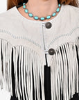 American Darling Women’s Genuine Suede Leather Fringe Vest - Western Cropped Cowgirl Yoke White Boho Fringe Cape