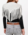 American Darling Women’s Genuine Suede Leather Fringe Vest - Western Cropped Cowgirl Yoke White Boho Fringe Cape