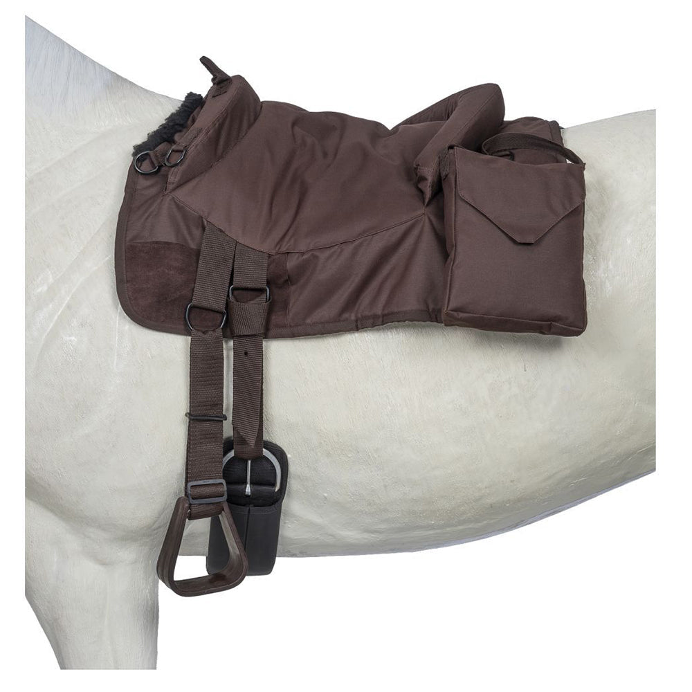 Premium Brown Bareback Riding Pad Combo Fleece/Suede with Stirrups, Pockets &amp; Girth