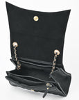 OHLAY High Fashion Checkered Flap Quilted Leather Crossbody Bag Black & White