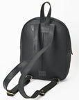 OHLAY Leather Backpack Hand-Tooled Floral Trim Black & White Checkered Panel