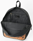 OHLAY Leather Backpack Hand-Tooled Floral Trim Black & White Checkered Panel