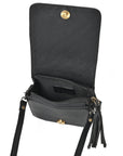 OHLAY Mini Checkered Leather Crossbody Bag Black & White Graphic Fringe Accent