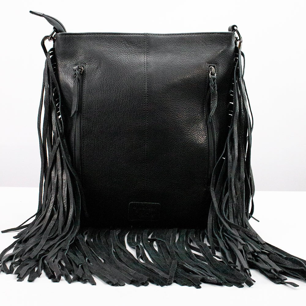 American Darling Checkered Western Crossbody Bag Black &amp; White Tan Leather Trim