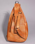 Chestnut Sling Bag With Black White Checkered Panel For Everyday Crossbody Styling