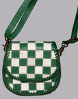 Checkered Flap Mini Crossbody Bag With Braided Leather Trim