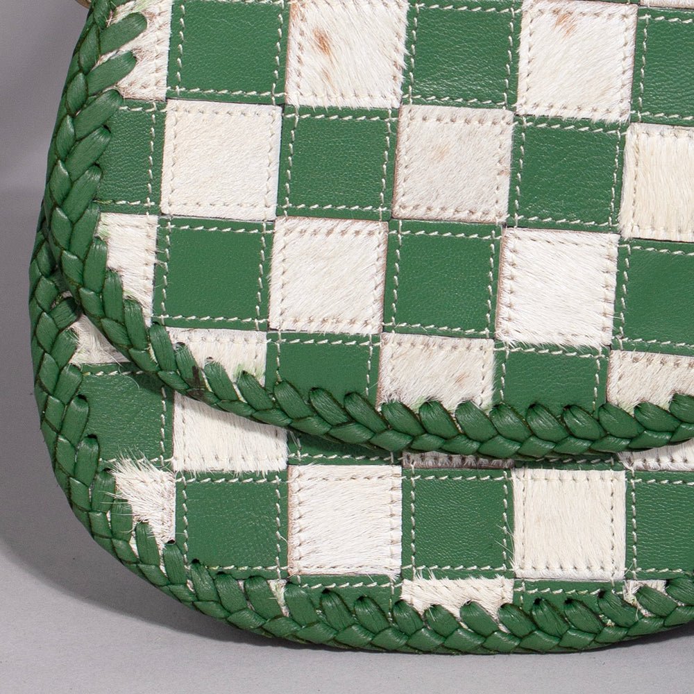 Checkered Flap Mini Crossbody Bag With Braided Leather Trim