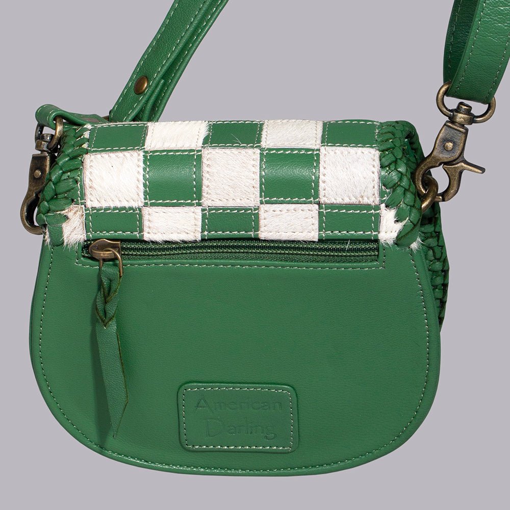 Checkered Flap Mini Crossbody Bag With Braided Leather Trim