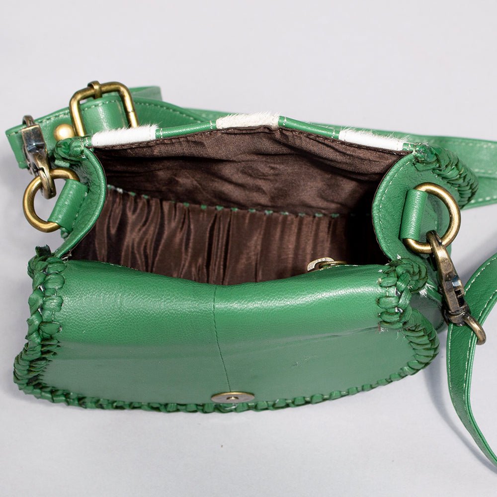 Checkered Flap Mini Crossbody Bag With Braided Leather Trim