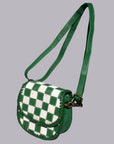 Checkered Flap Mini Crossbody Bag With Braided Leather Trim