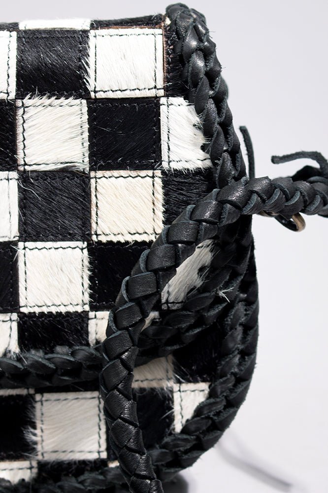 Checkered Flap Mini Crossbody Bag With Braided Leather Trim