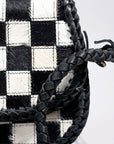 Checkered Flap Mini Crossbody Bag With Braided Leather Trim