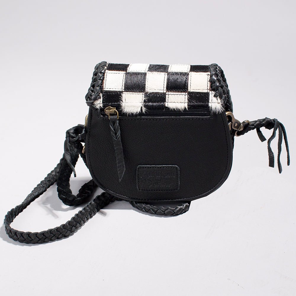 Checkered Flap Mini Crossbody Bag With Braided Leather Trim