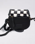Checkered Flap Mini Crossbody Bag With Braided Leather Trim