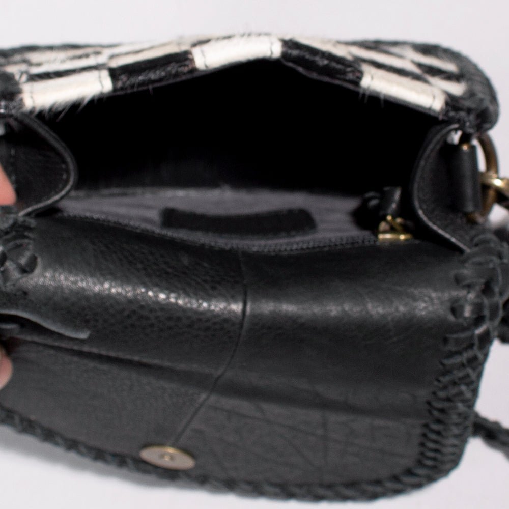 Checkered Flap Mini Crossbody Bag With Braided Leather Trim