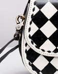 American Darling Black & White Checkered Mini Crossbody Hand-Laced Edges