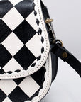 American Darling Black & White Checkered Mini Crossbody Hand-Laced Edges