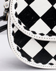 American Darling Black & White Checkered Mini Crossbody Hand-Laced Edges
