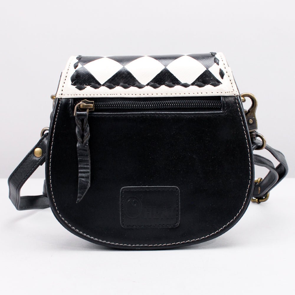 American Darling Black &amp; White Checkered Mini Crossbody Hand-Laced Edges