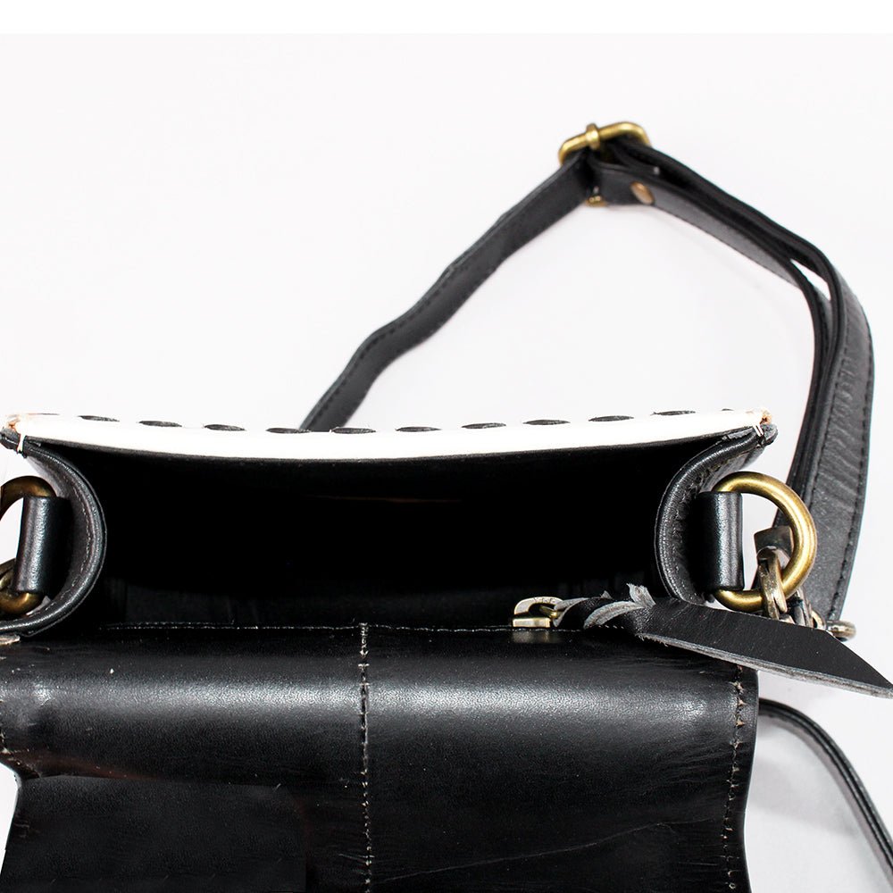 American Darling Black &amp; White Checkered Mini Crossbody Hand-Laced Edges
