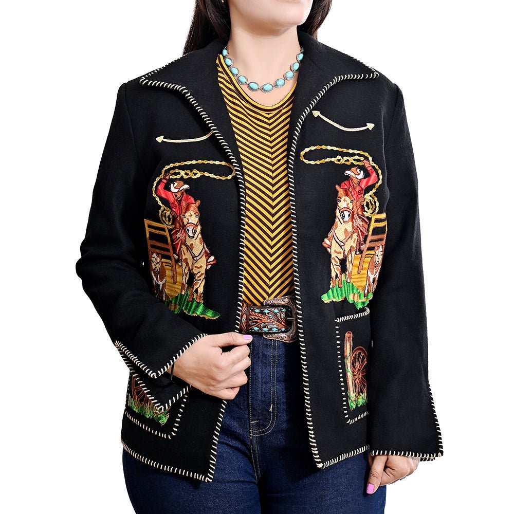 American Darling Women’s Western Rodeo Blazer - Vintage Style Embroidered Cowboy Jacket with Horse &amp; Lasso Motif