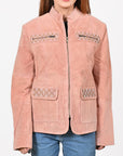 American Darling Women’s Suede Jacket Blazer Zip Front Studded Embellished Casual Western Style Coat
