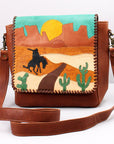 Sunset Rodeo Leather Crossbody Messenger Bag With Desert Appliqué Detailing And Finish
