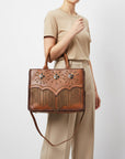 American Darling Western Leather Tote Bag Vintage Studded Fringe Satchel Handbag Crossbody Purse for Women Brown