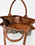 American Darling Western Leather Tote Bag Vintage Studded Fringe Satchel Handbag Crossbody Purse for Women Brown