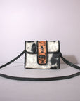 Handcrafted Western Leather Crossbody Bag With Hair On Cowhide Texture And Finish
