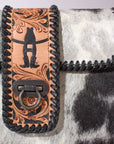 Handcrafted Western Leather Crossbody Bag With Hair On Cowhide Texture And Finish
