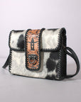 Handcrafted Western Leather Crossbody Bag With Hair On Cowhide Texture And Finish