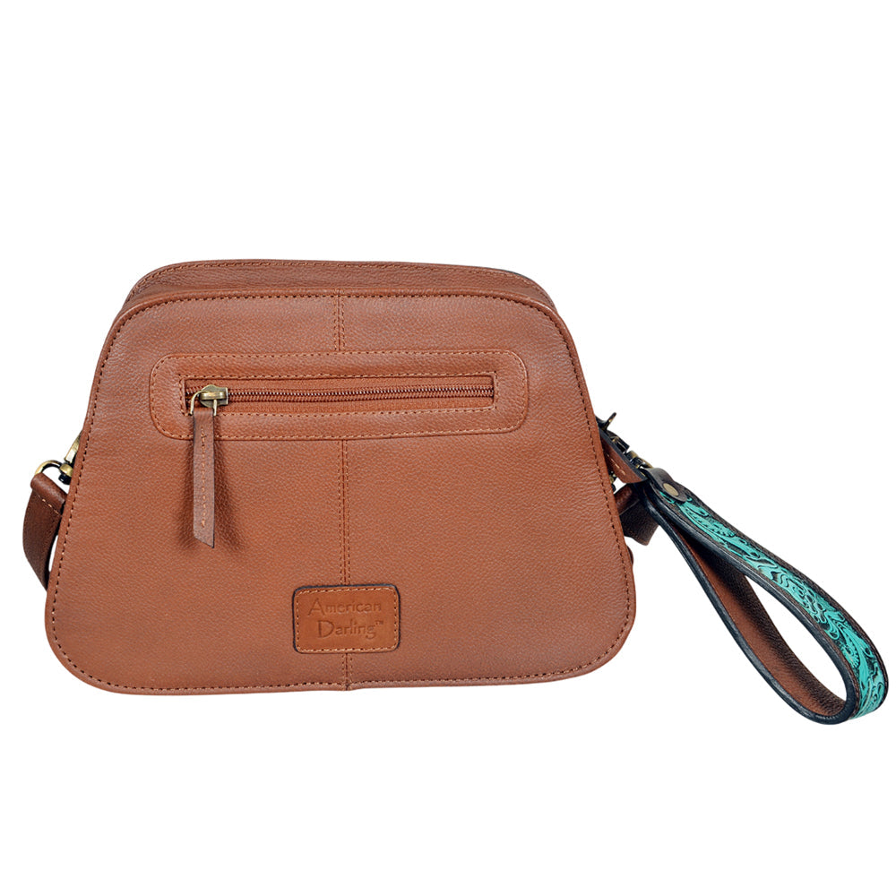 American Darling Western Turquoise Floral Tooled Leather Wristlet &amp; Crossbody Bag with Concho